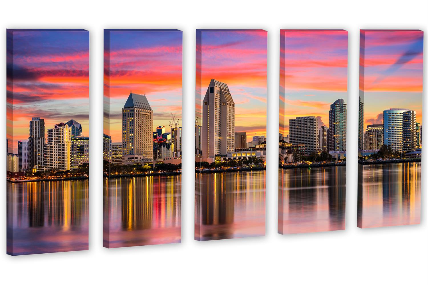 San Diego Skyline Canvas Print Wall Art. 5 Panel Split